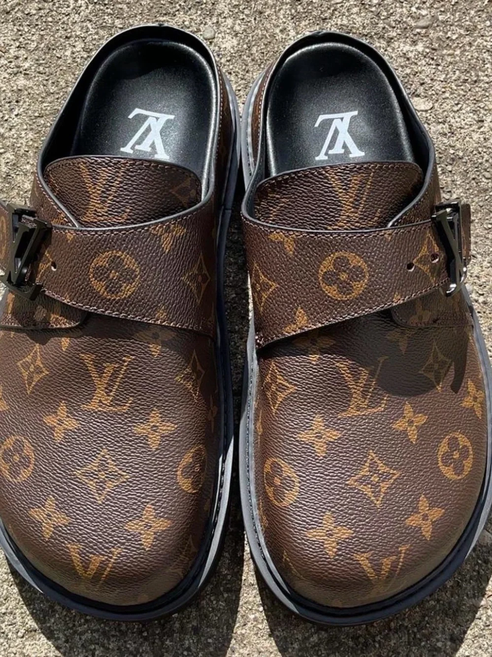 Louis Vuitton Brown Monogram Leather LV Buckle Slip-On Loafers